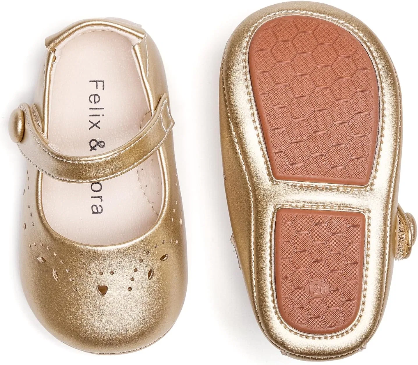 Детские туфли Мэри Джейн на мягкой подошве Moccasins Rubber Sole Crib Shoes Felix & Flora, Gold
