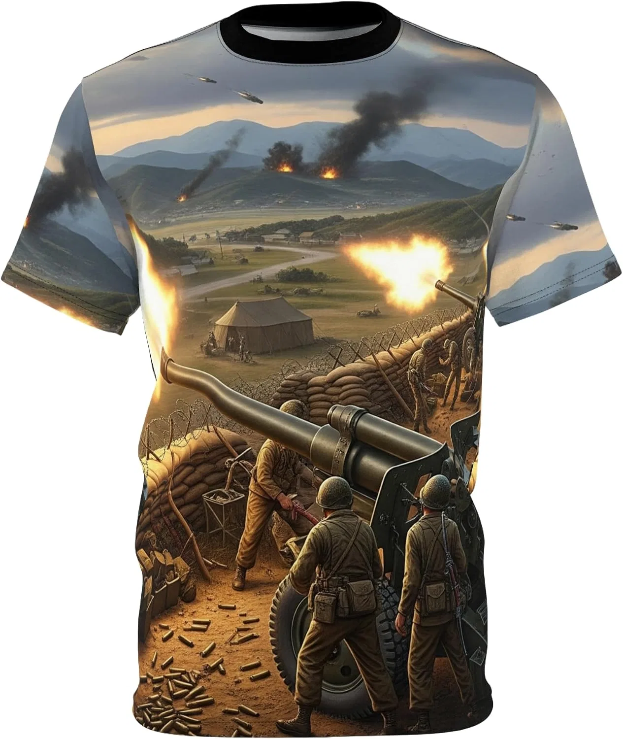 Мужская футболка с принтом Vietnam War Artillery Firebase, Black Stitching