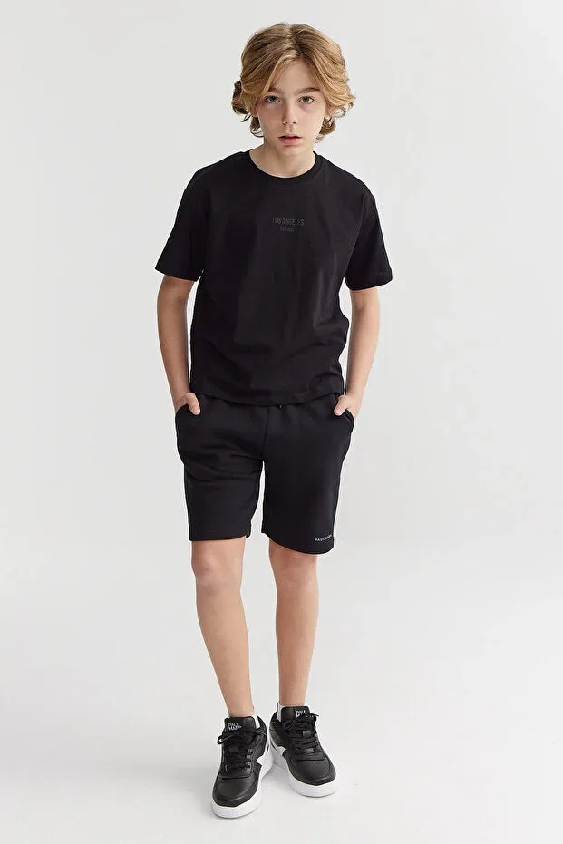 Детские шорты для мальчиков с принтом Boy'S tie-waist letter print shorts Paulmark, Black — фото 2