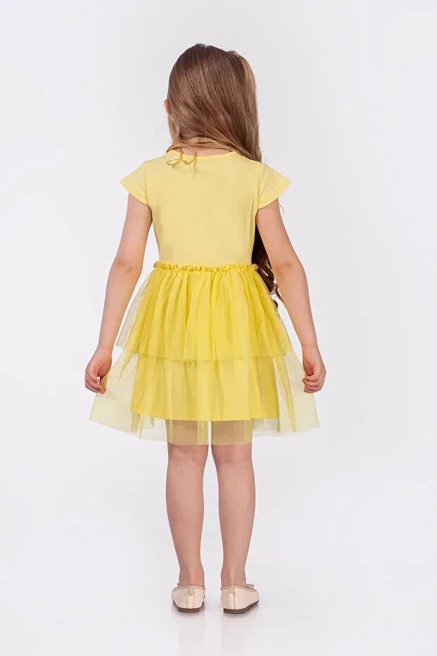 Детское платье для девочек с принтом Unicorn dress with tulle skirt Minik Dolap, Sarı — фото 2
