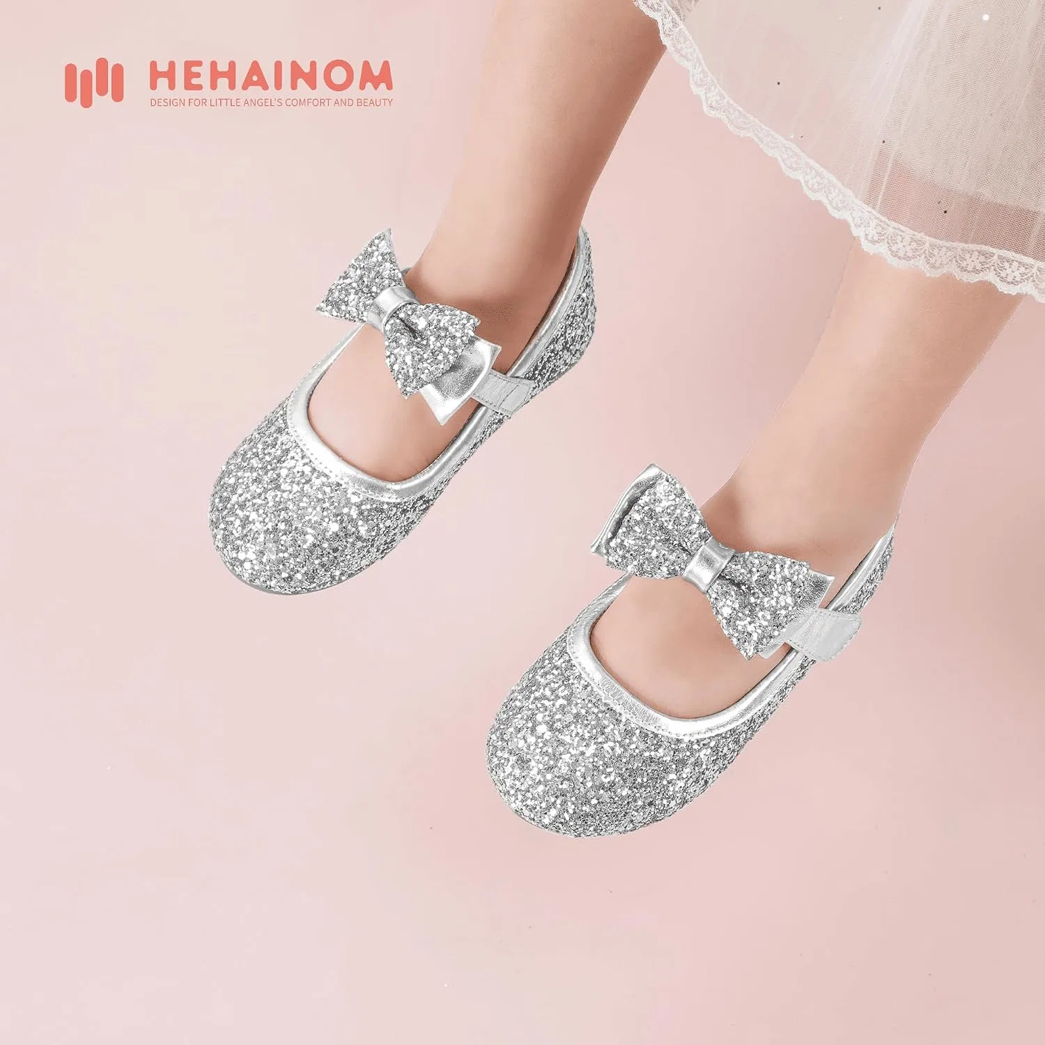 Детские балетки для девочек с цветочным принтом Hehainom, Alisa Silver Sequin — фото 2