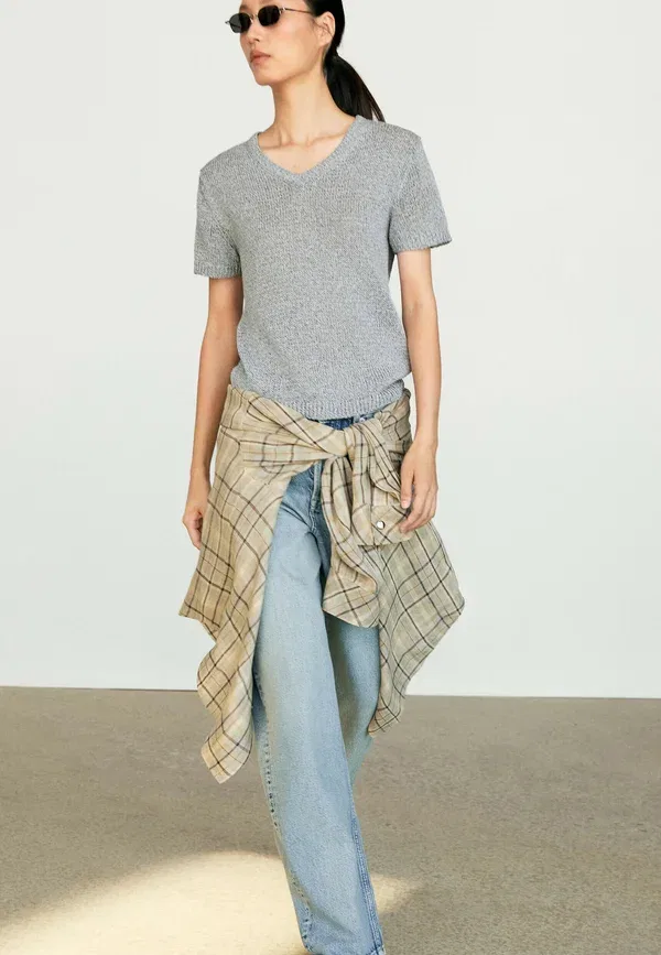 Футболка из меланжа Basic t-shirt Massimo Dutti, Blue-Grey — фото 3