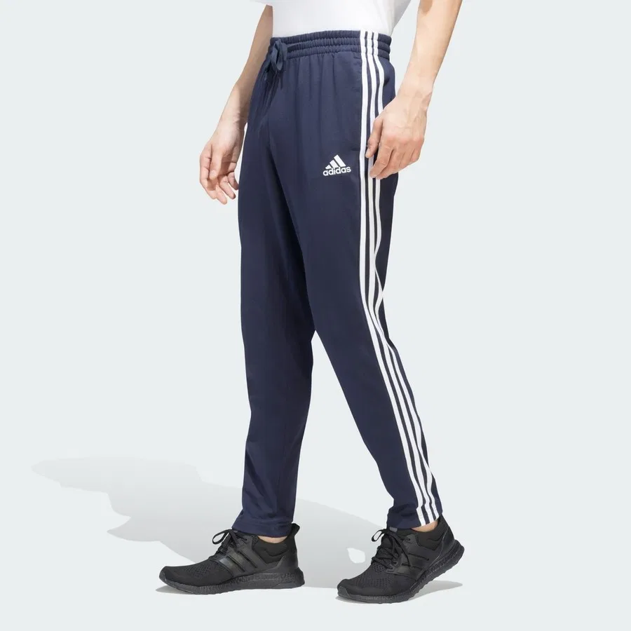 Спортивные штаны с тремя полосками Essentials Single Jersey Tapered Open Hem 3-Stripes Pants adidas, Сине-белый — фото 2