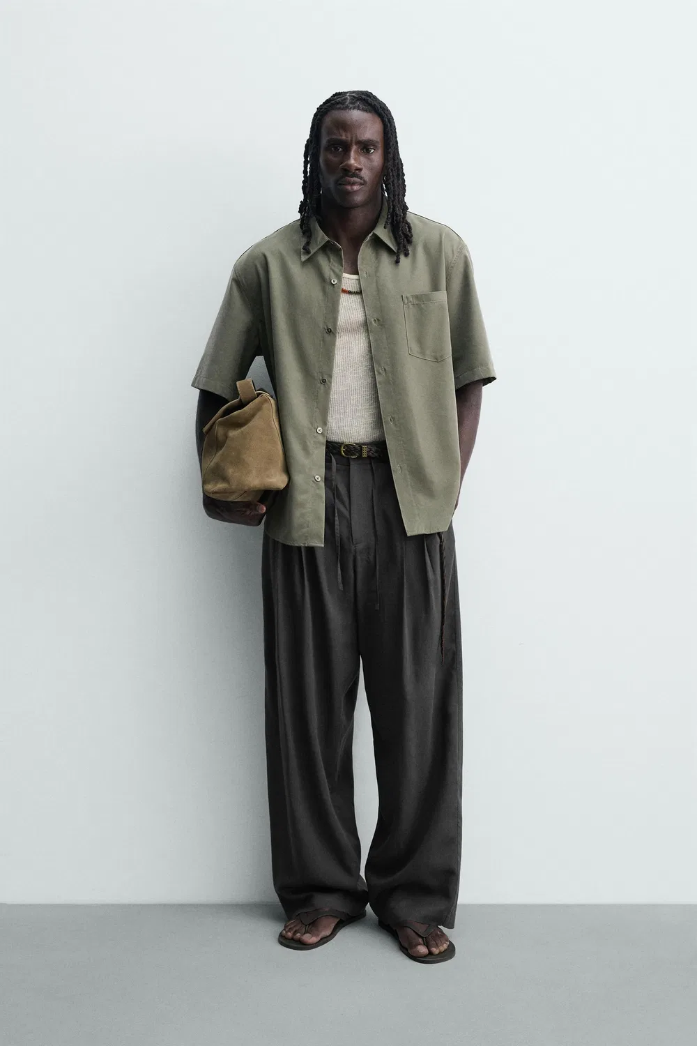 Свободная, струящаяся рубашка ZARA, Dark green