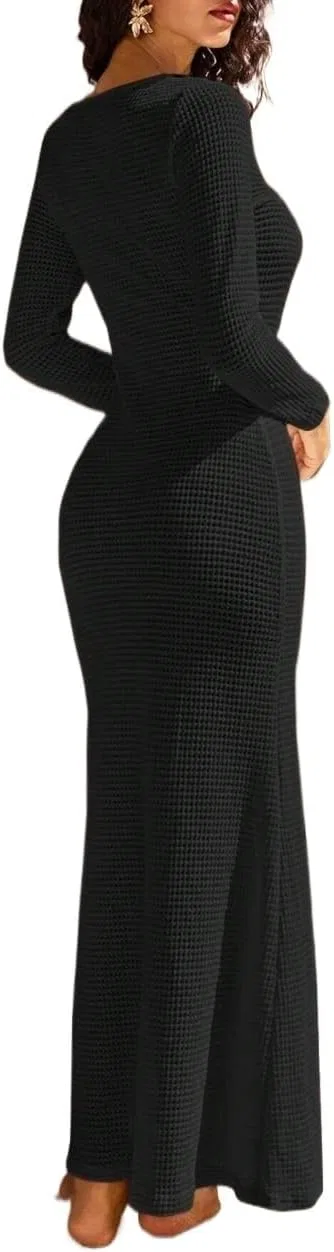Женское макси-платье с вырезами V-образным вырезом Knit, Black