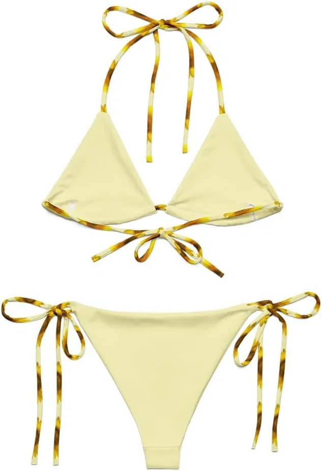Женская бикини топ с принтом подсолнухов Sunflower String Bikini, White — фото 2