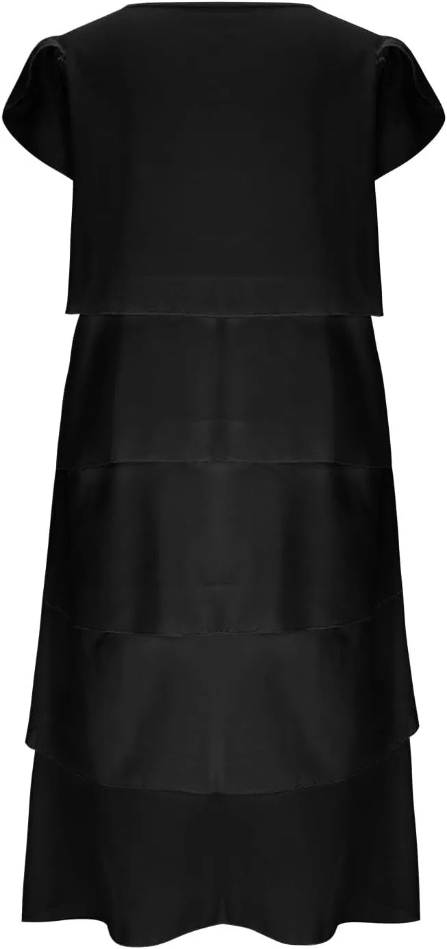 Женское платье мини с рукавом-крылышком и ярусами, Black — фото 4
