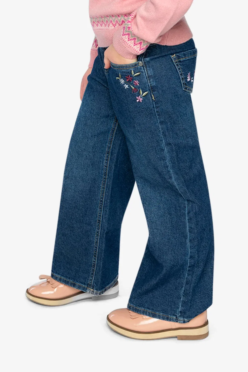 Детские джинсы для девочек с вышивкой цветами Soft Poetry Deux par Deux, Light Blue Denim — фото 3