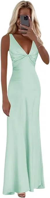 Женское вечернее платье-майка с разрезом Satin Mermaid Prom, Mint Green