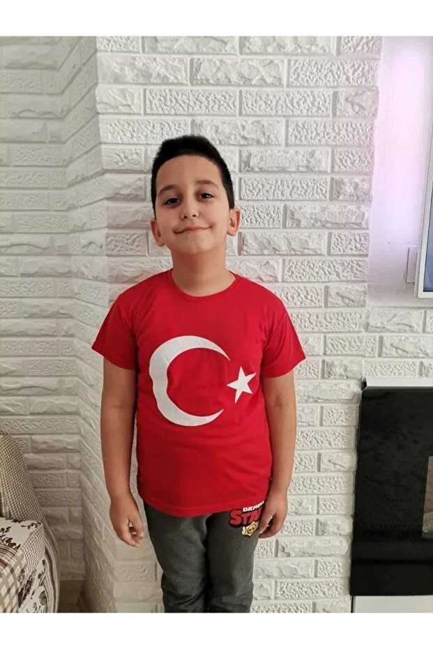 Детская футболка для мальчиков с принтом Turkish Flag Printed Red Single Jersey T-Shirt Hakem Triko, Red