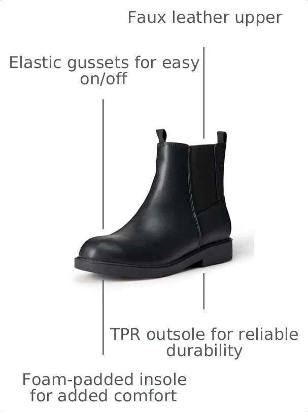 Детские ботинки-челси для девочек Amazon Essentials, Black Faux Leather — фото 2