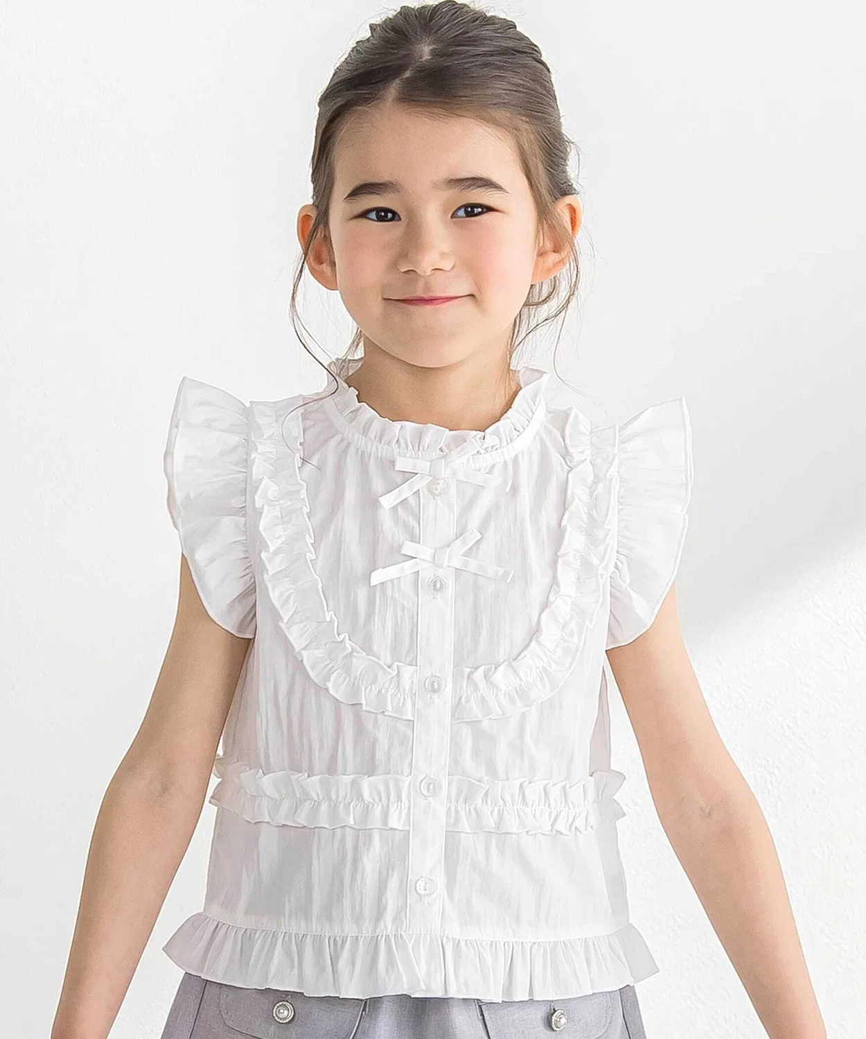Детская блузка с двойным бантом и рюшами BeBe Petits Pois Vert, Белый