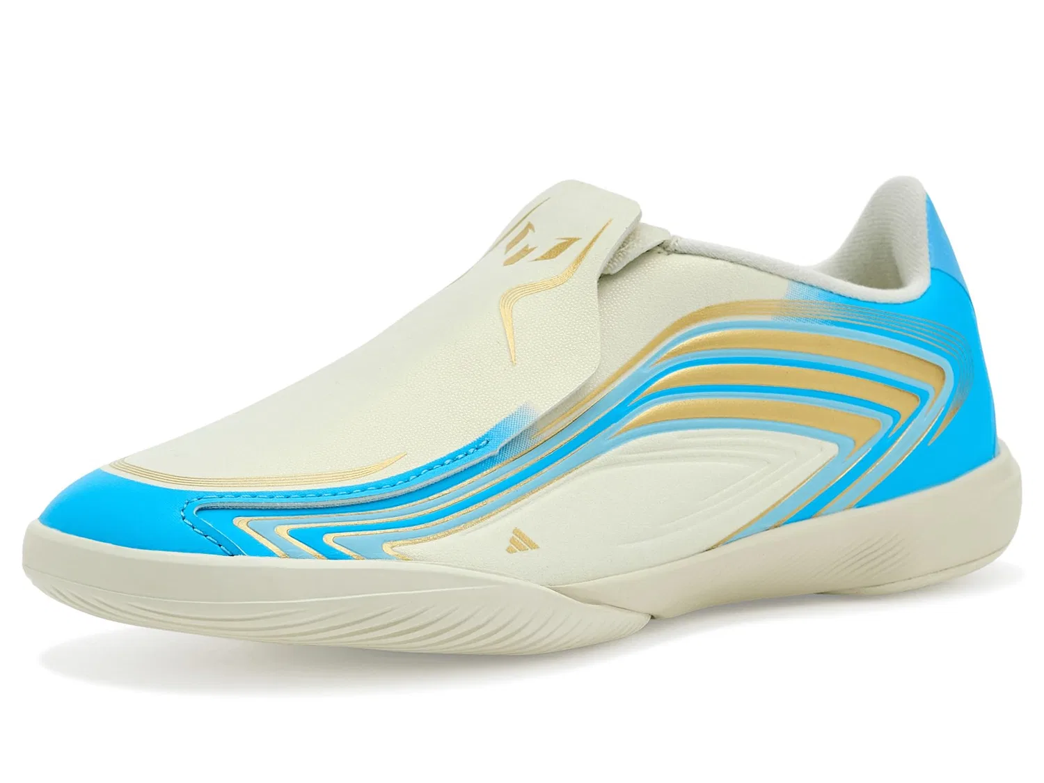 Бутсы F50 Messi League Laceless Indoor Football Key Item (для маленьких и больших детей) Adidas Kids, Ivory/Semi Blue Burst/Icey Blue