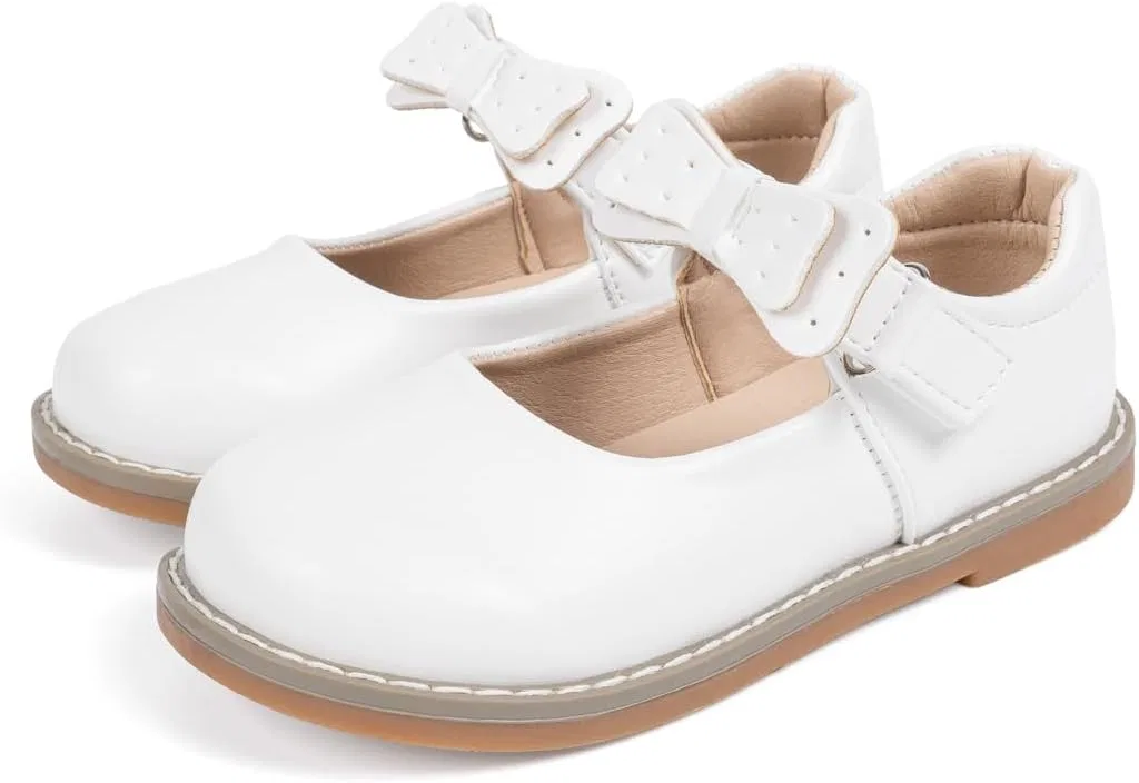 Детские туфли Мэри Джейн для девочек с цветком GOJERP, White — фото 4