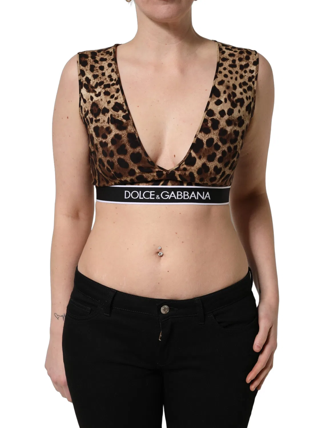 Женский топ без рукавов с леопардовым принтом Cropped Tank Dolce & Gabbana, Brown — фото 2