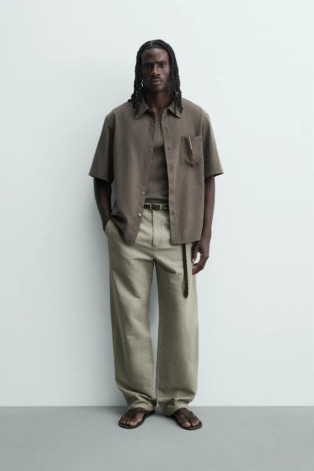 Свободная, струящаяся рубашка ZARA, mink brown