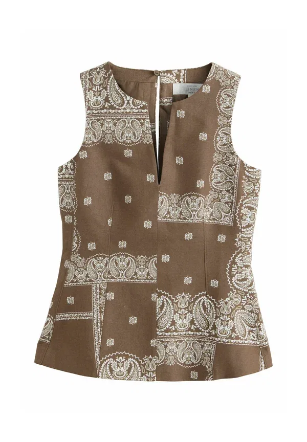 Топ из льна и хлопка, модель Paisley, Next, шоколадный коричневый — фото 3