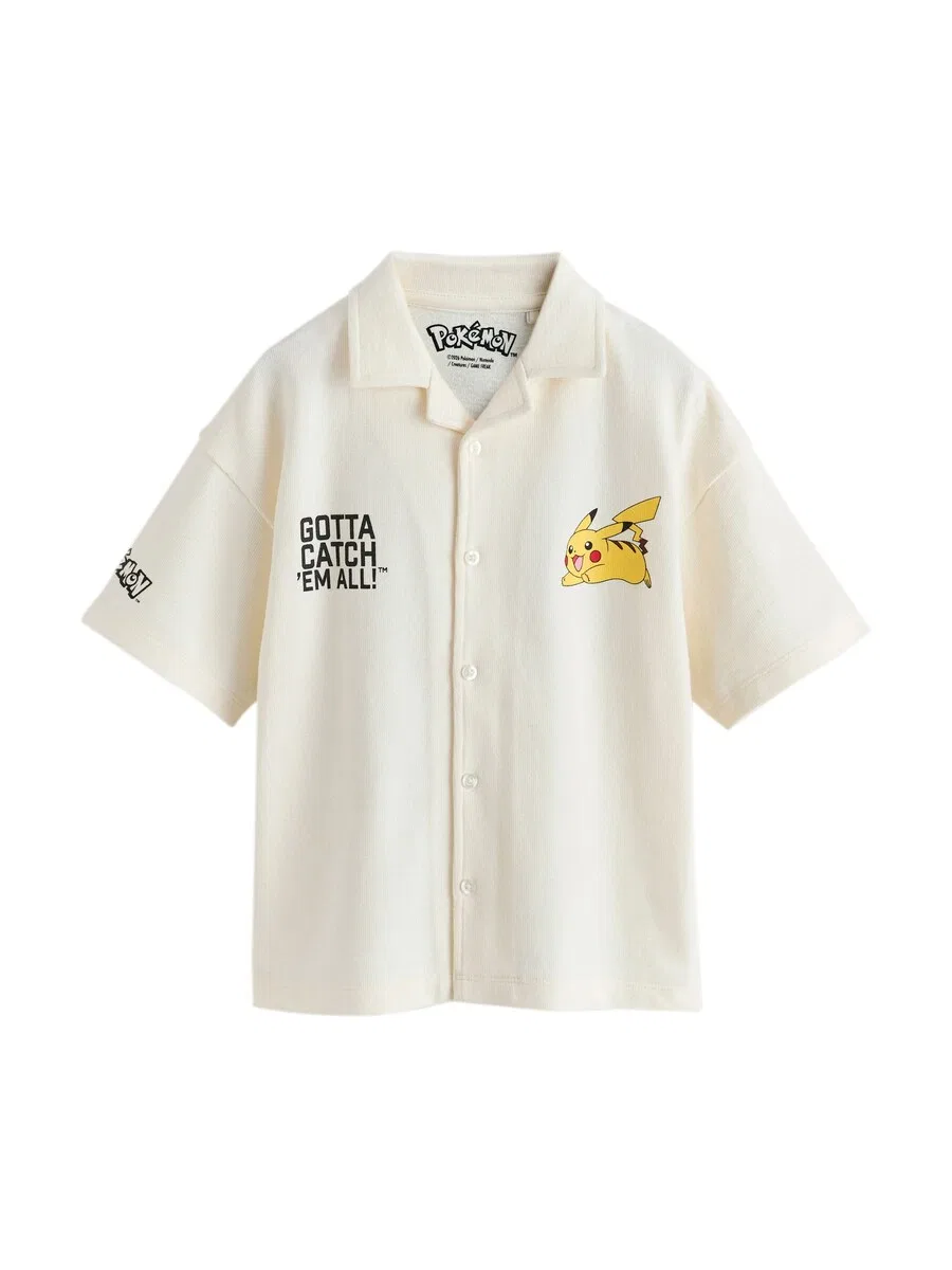 Рубашка Next Regular fit Button Up Shirt 'Pokemon' цвета слоновой кости