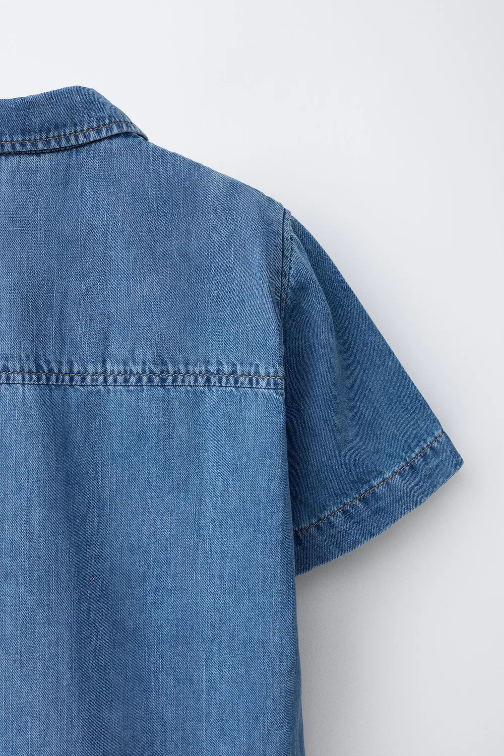Джинсовая рубашка с хлопком и льном ZARA, Blue — фото 4