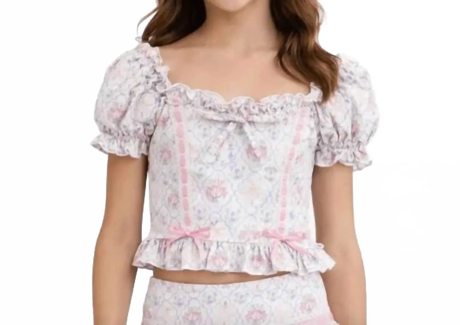 Детский топ для девочек с коротким рукавом и бантом Michelle Top KatieJnyc, Floral Bouquet