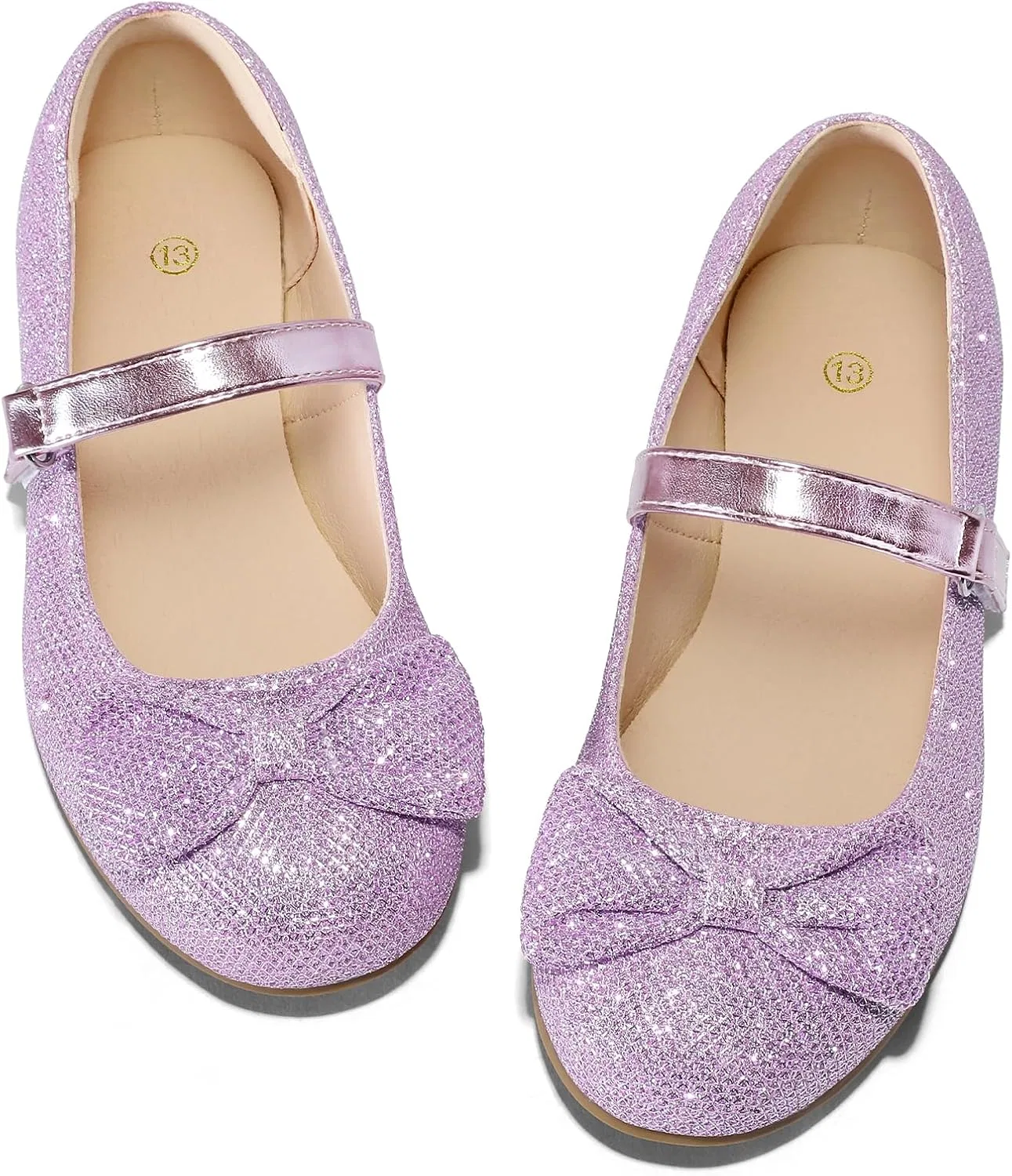 Детские балетки для девочек с бантом нескользящие K KomForme, Purple Glitter — фото 4
