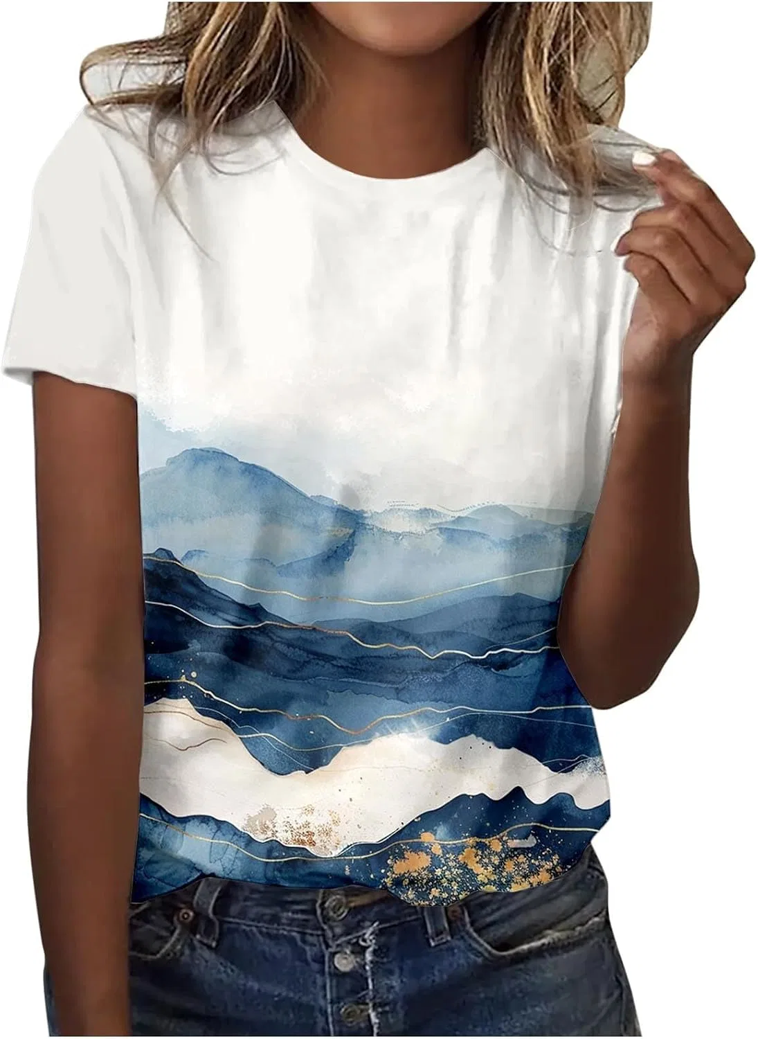 Женская футболка с цветочным принтом Short Sleeve Tops, Navy