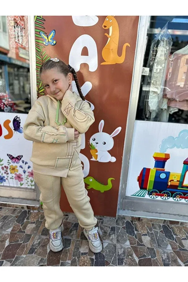 Детский спортивный комплект для девочек с капюшоном Emilakids, Camel — фото 2