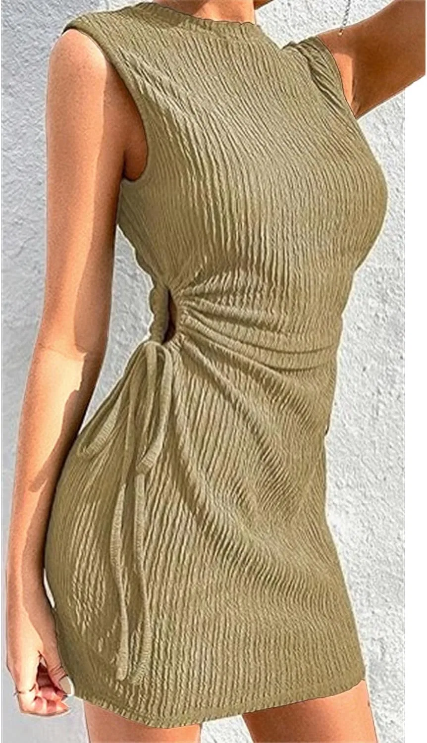 Женское облегающее мини-платье с вырезами и утяжкой Khaki — фото 2