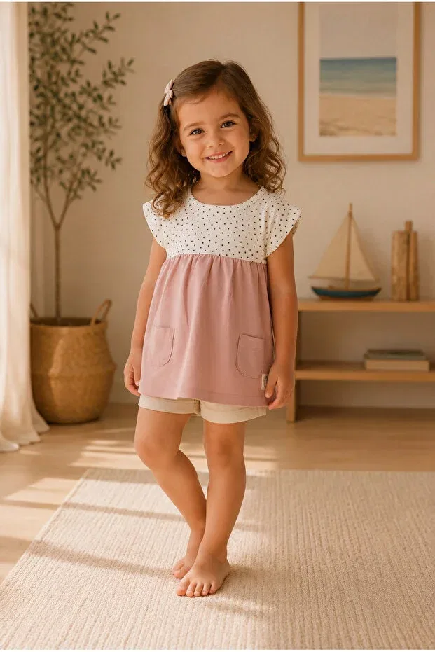 Детская футболка для девочек хлопковая Zumi Baby Kids, Powder White (Polka Dot)