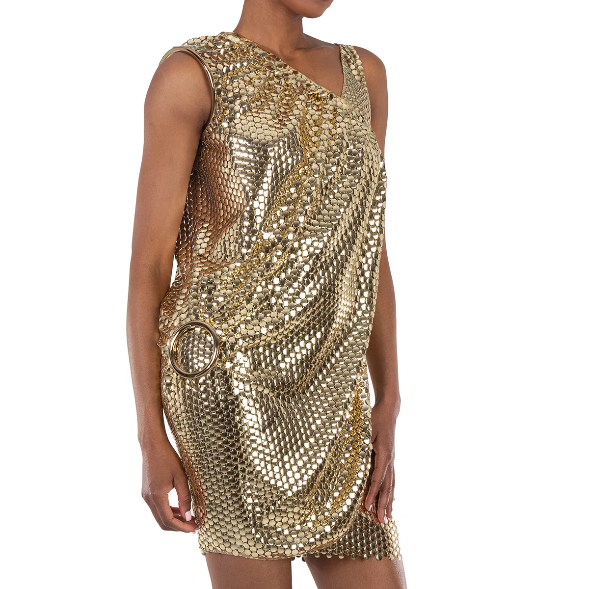 Платье асимметричное из сетки с пайетками Asymmetric Mesh Dress with Metallic Paillette Embellishments Burberry, Gold — фото 2