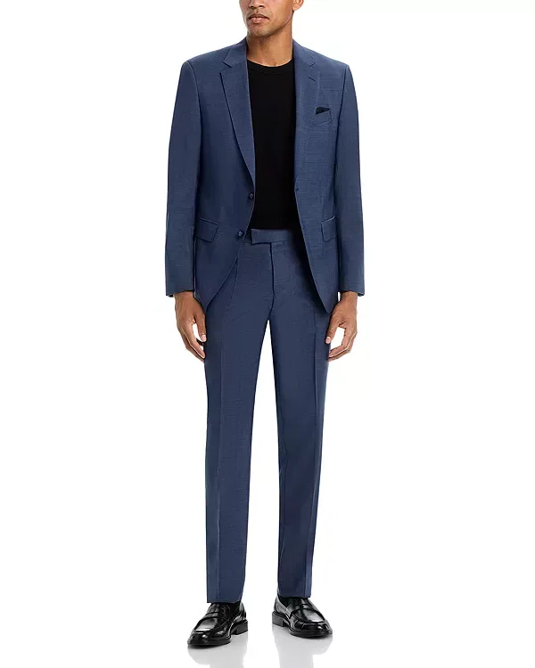 Мужской костюм из шерсти с мелким узором Huge Tic Weave Slim Fit Boss, Open Blue — фото 2