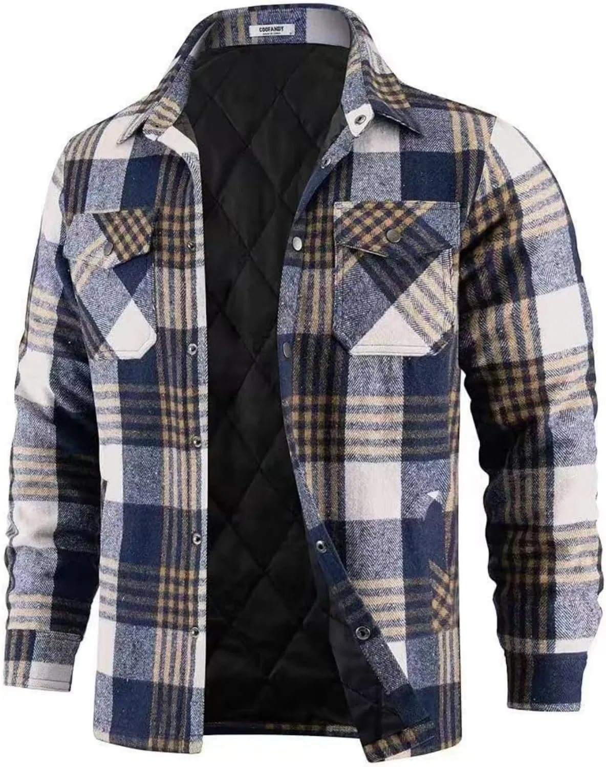 Мужская стеганая куртка-рубашка с флисом Navy Blue Plaid