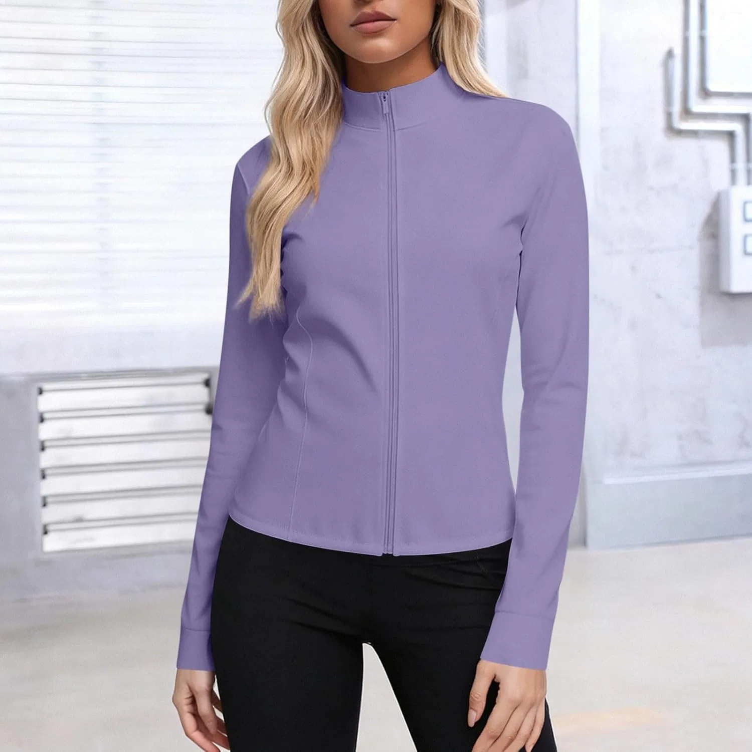 Женская рашгард с защитой UPF 50+ с полузастежкой-молнией, Purple — фото 2