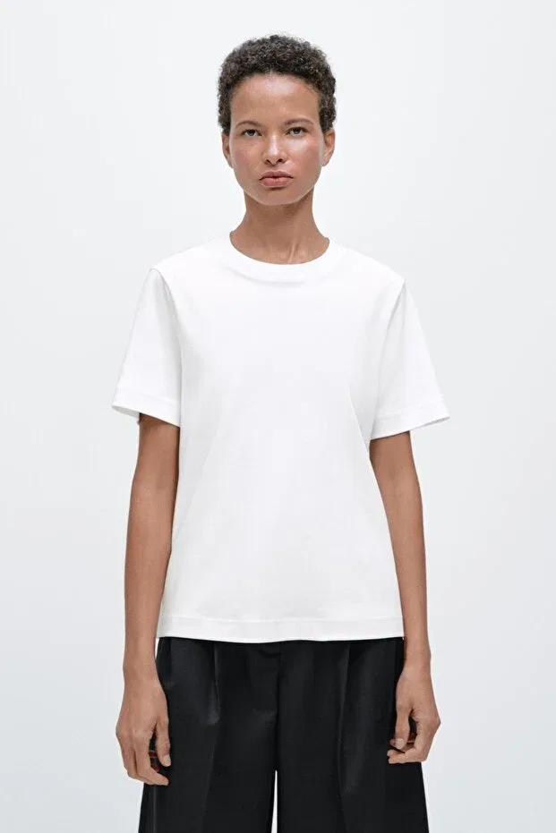 Женская футболка с коротким рукавом хлопковая Massimo Dutti, Broken White — фото 2