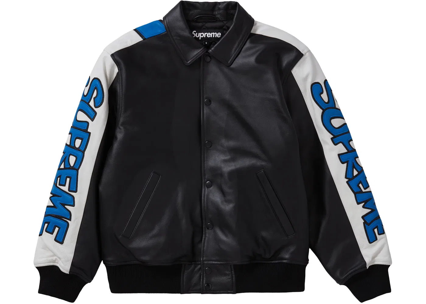Мужская кожаная куртка Supreme Smurfs Leather Varsity Jacket, Black