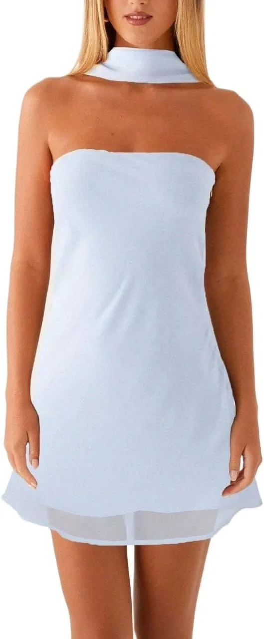Женское коктейльное платье с открытой спиной Chiffon, Blue