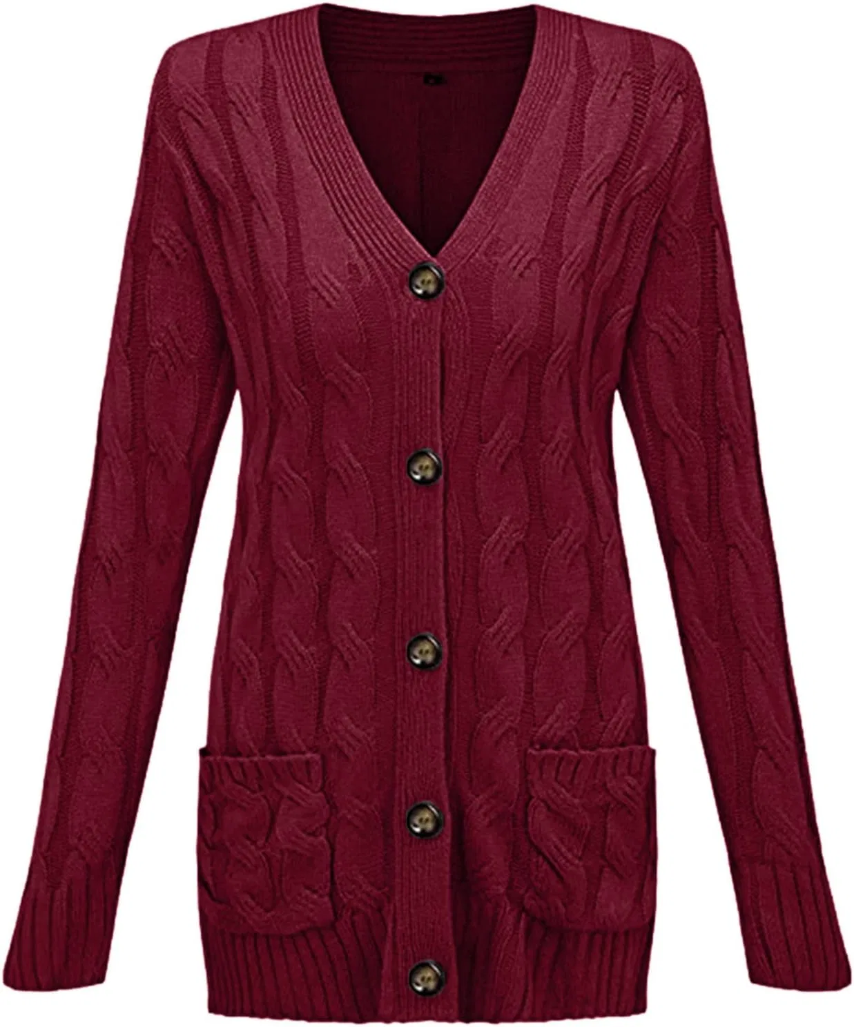 Женский кардиган с длинным рукавом, модель Open Front, цвет Wine — фото 3