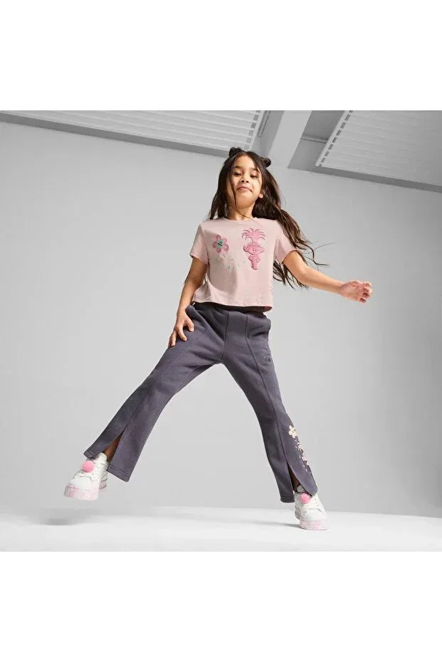 Детские спортивные штаны для девочек широкие с принтом Puma Kids, Galactic Gray