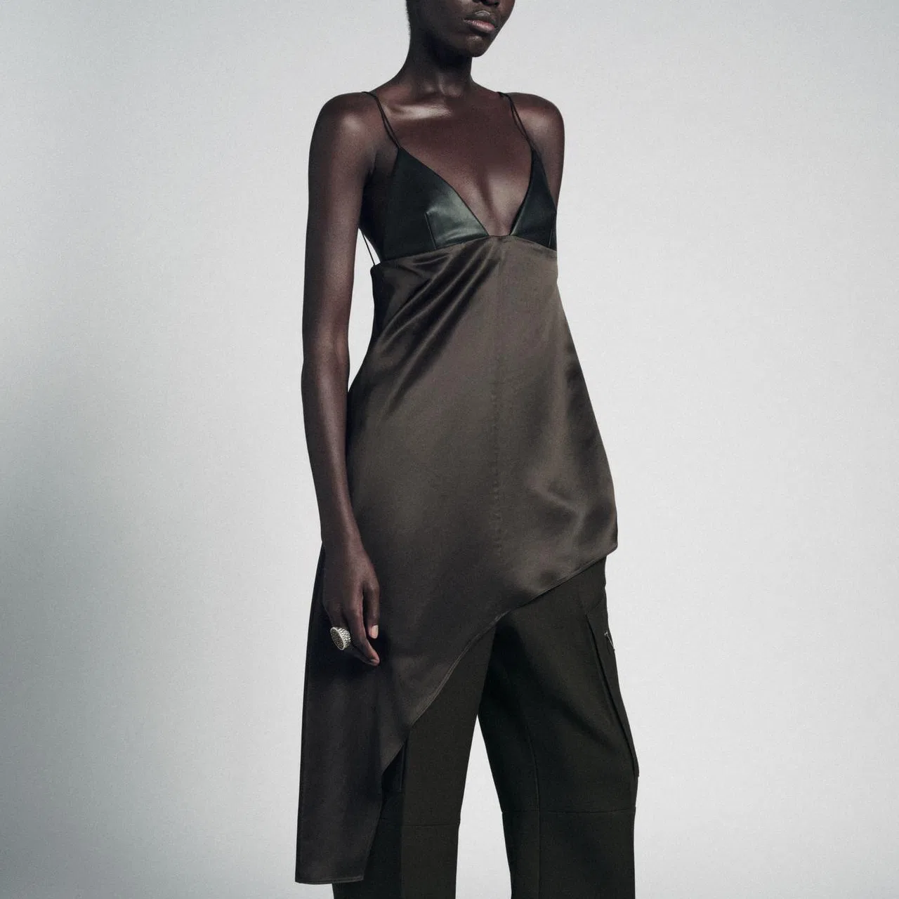 Женская майка-комбинация с бретельками ZW Series ZARA, Chocolate — фото 4