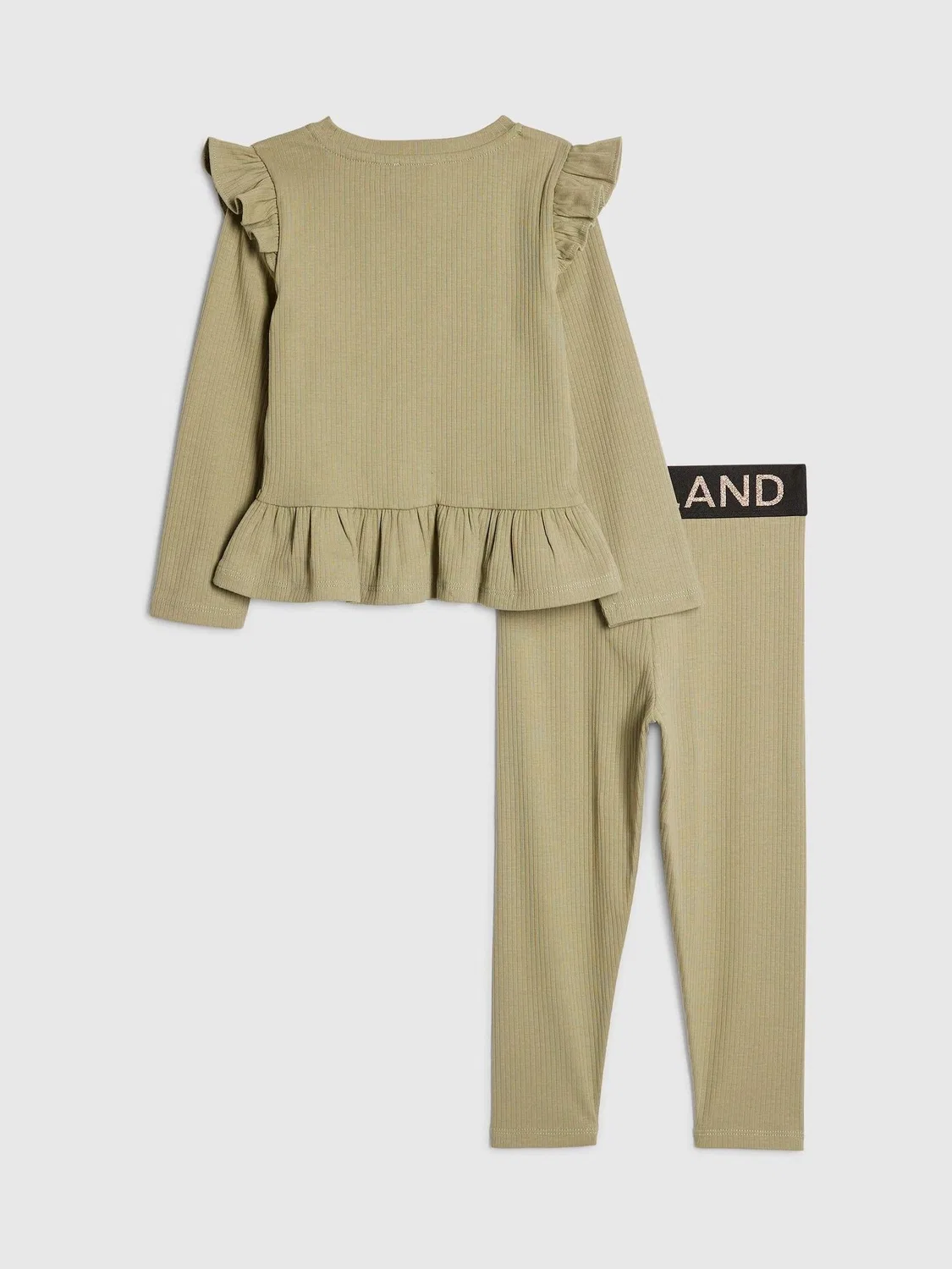 Комплект из топа с рюшами и леггинсов, Rib Top & Waistband Leggings Set River Island, зеленый — фото 3