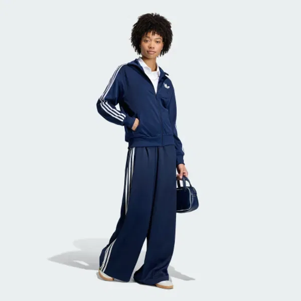 Широкие тренировочные брюки из атласа, Adidas, ночной индиго/белый — фото 4
