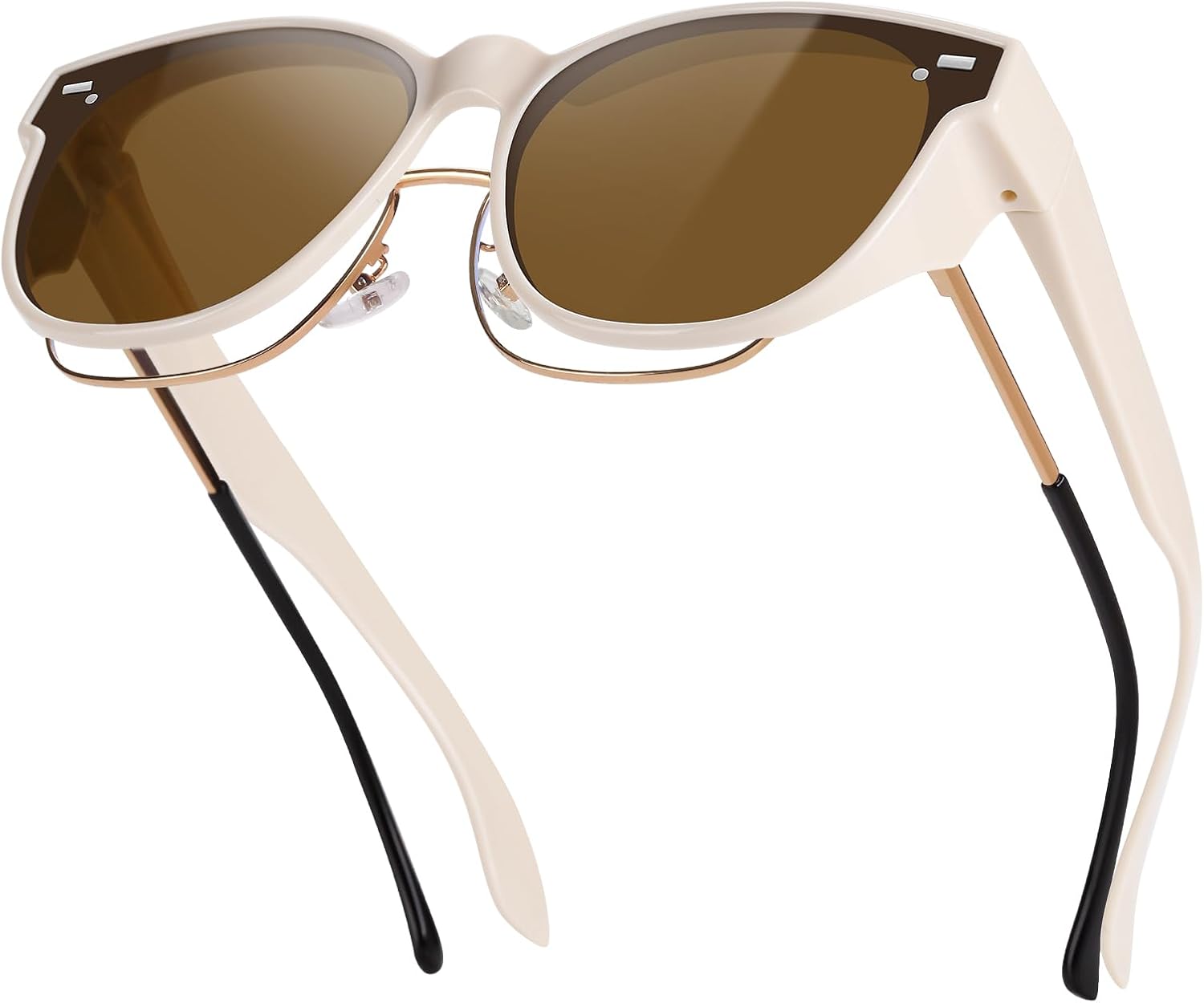 

Поляризованные солнцезащитные очки «кошачий глаз» для женщин, надеваемые поверх обычных очков — двусторонние поляризованные линзы с антибликовым покрытием, защита от УФ-излучения UV400 VUEECLAT, Black Frame Brown