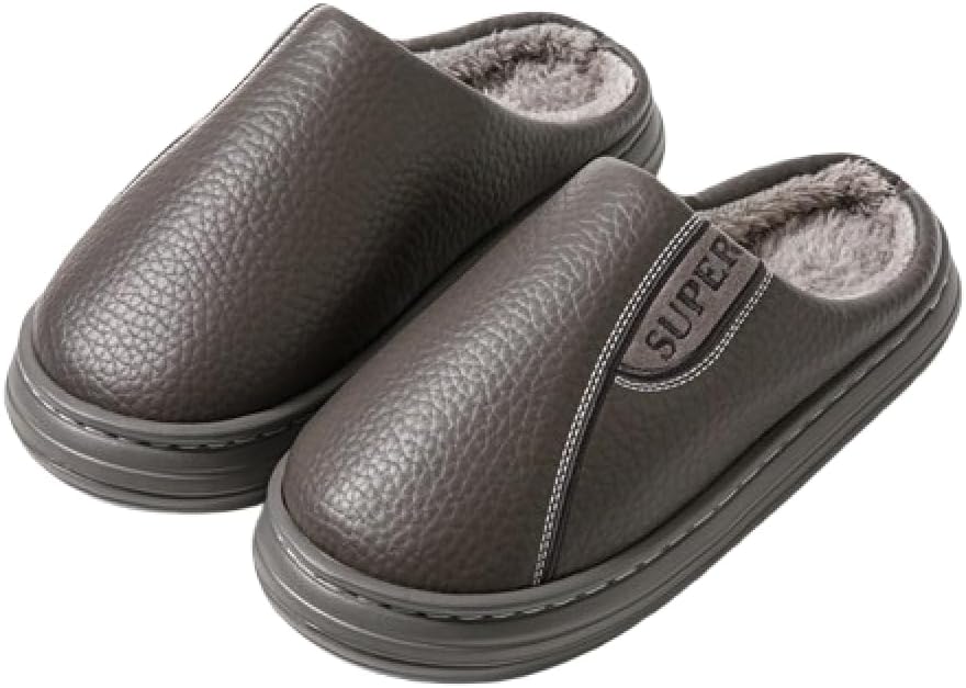 

Мужские домашние тапочки премиум-класса из водонепроницаемой кожи, с дополнительным утеплением, мягкие и пушистые Generic, серый
