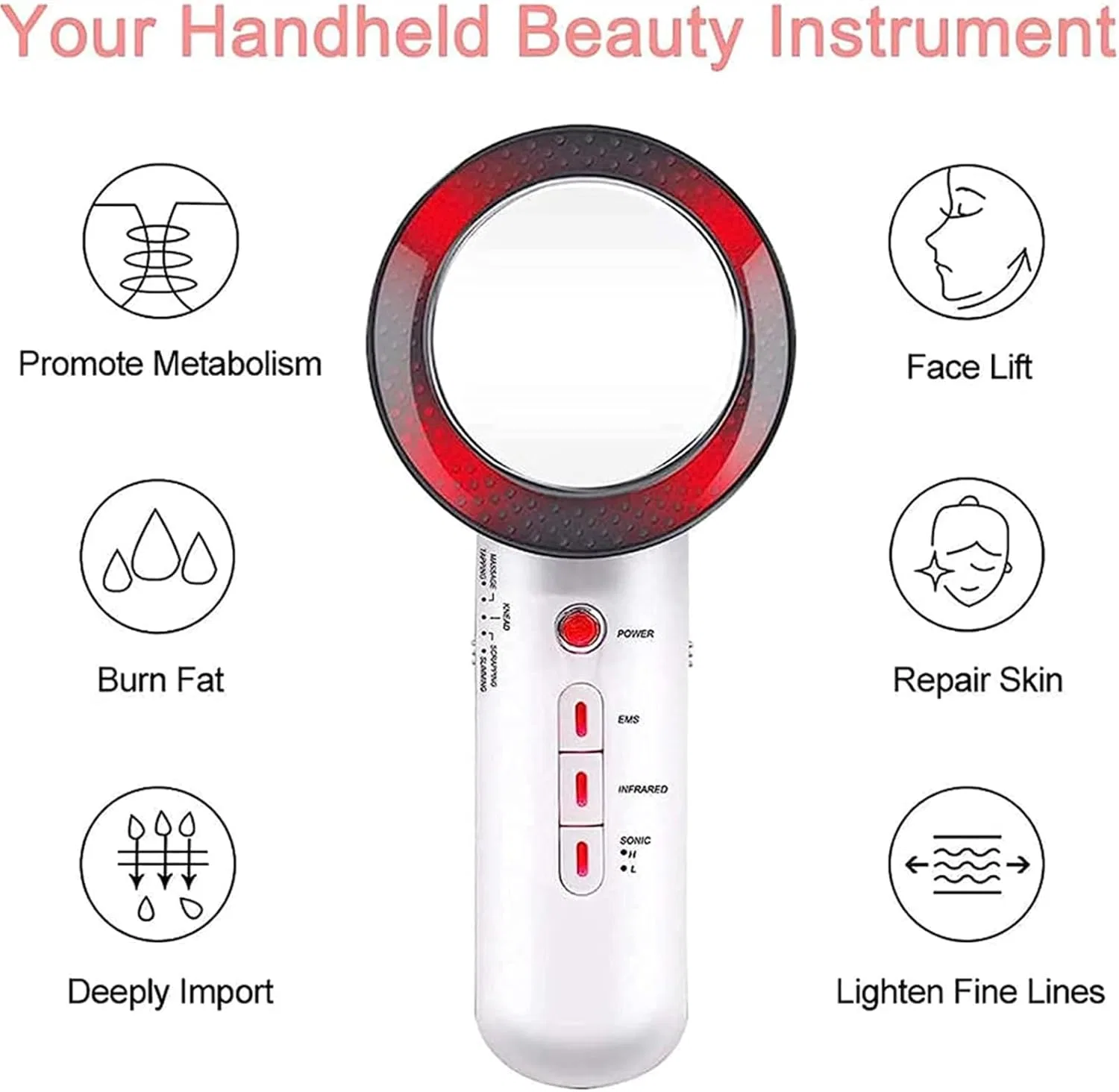 2 in 1 Skin Tightening Beauty Machine, массажер для лица и тела Anti-Wrinkle Anti-Cellulite для похудения Wwfan — фото 4