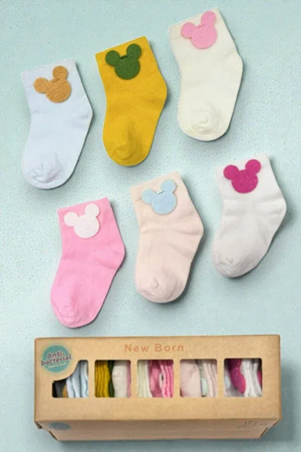 Детские носки органические хлопковые набор 6 пар Unisex Set Of 6 Boxed Mixed Newborn Bear Embroidered-Beb009 Millenex, Multicolor