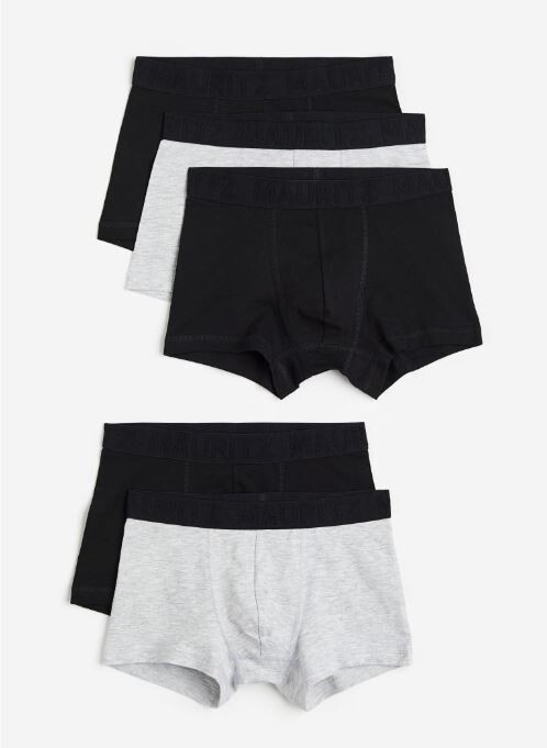 

Комплект боксеров 5 штук H&M Boxer set, черный/светло-серый