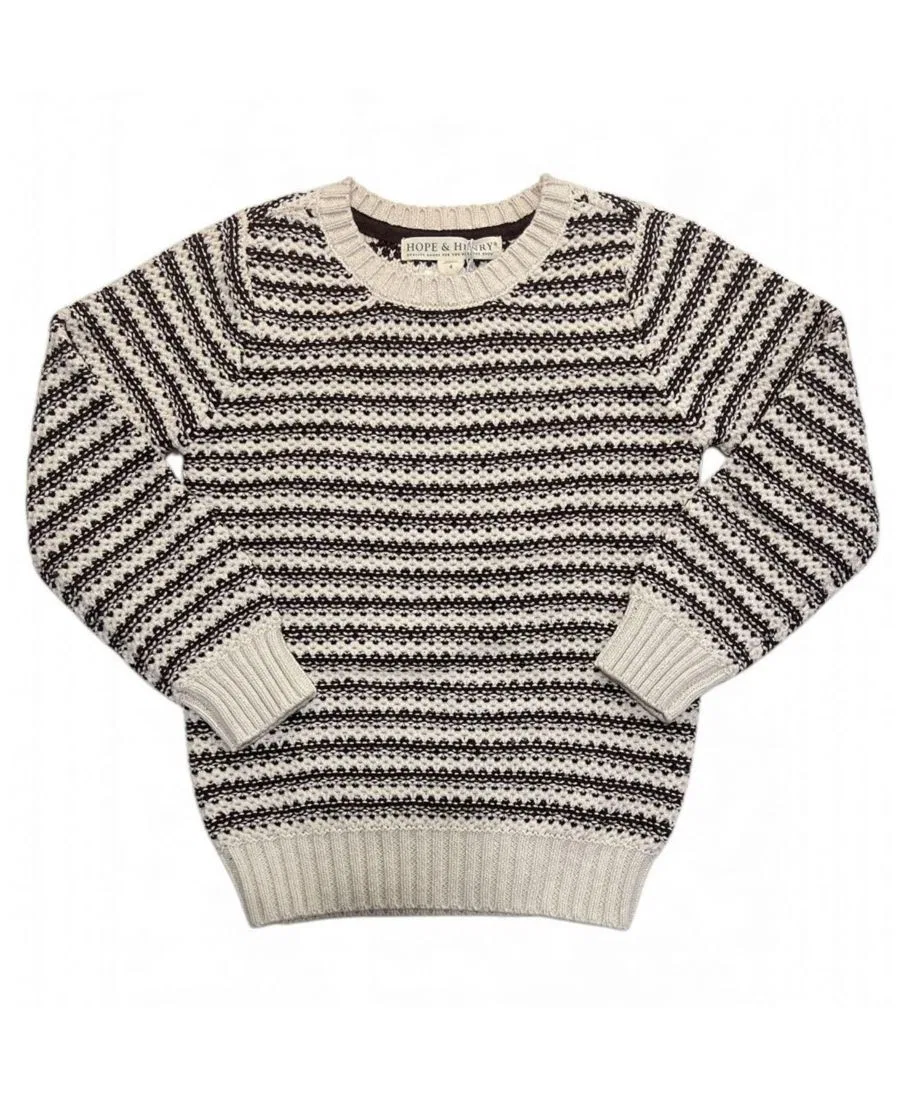 Свитер с круглым вырезом и полосами, органический хлопок Hope & Henry, Chocolate And Tan Stripe
