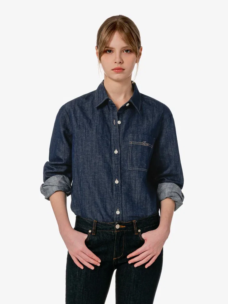 Рубашка-куртка джинсовая LACOSTE Navy, длинный рукав — фото 4