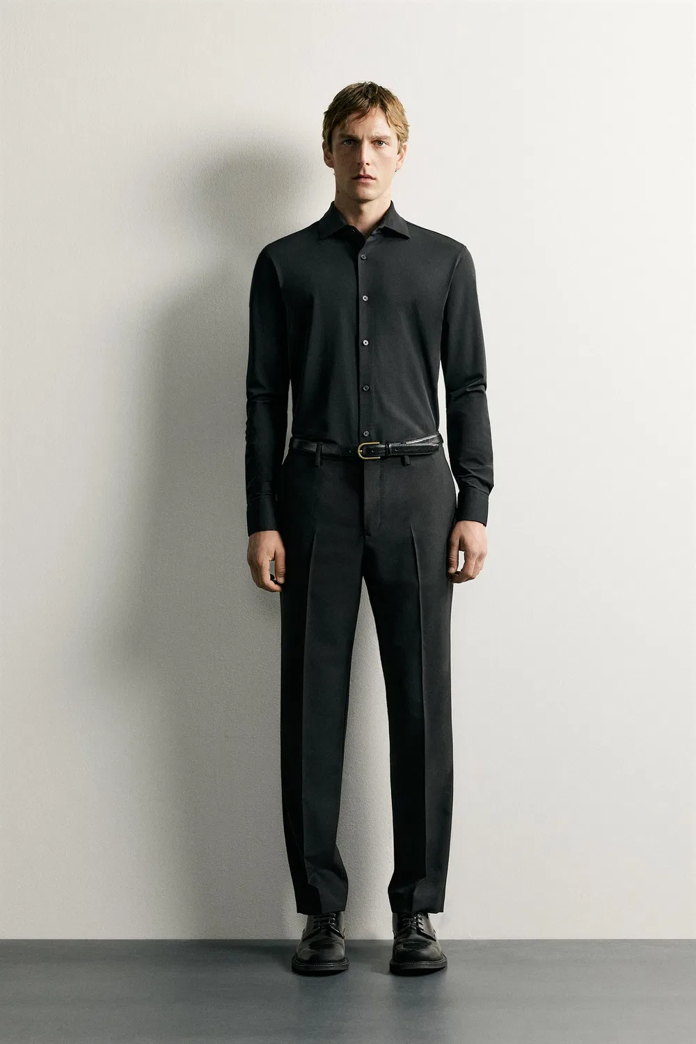 Рубашка стандартного кроя с текстурированной поверхностью. ZARA, Black