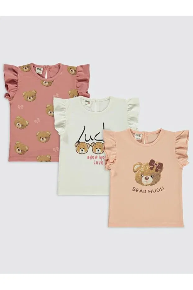 Детский для девочек комплект футболок с принтом Teddybear Civil Baby, Salmon